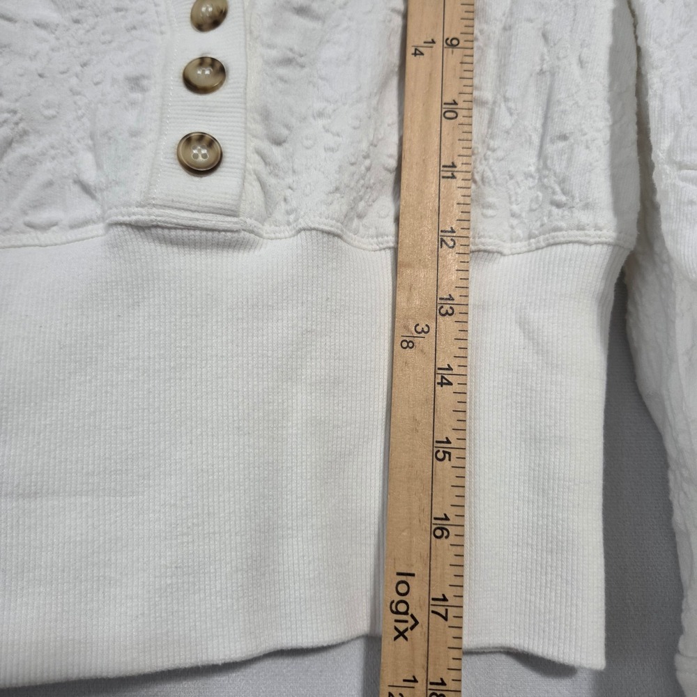 Free People Puff Sleeve Top XS White Textured Boho Romantic Victorian Cottage - Picture 6 of 12